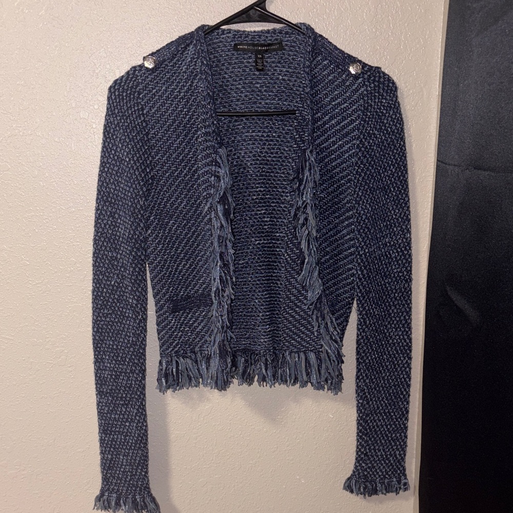 White House Black Market Navy Fringed Cardigan